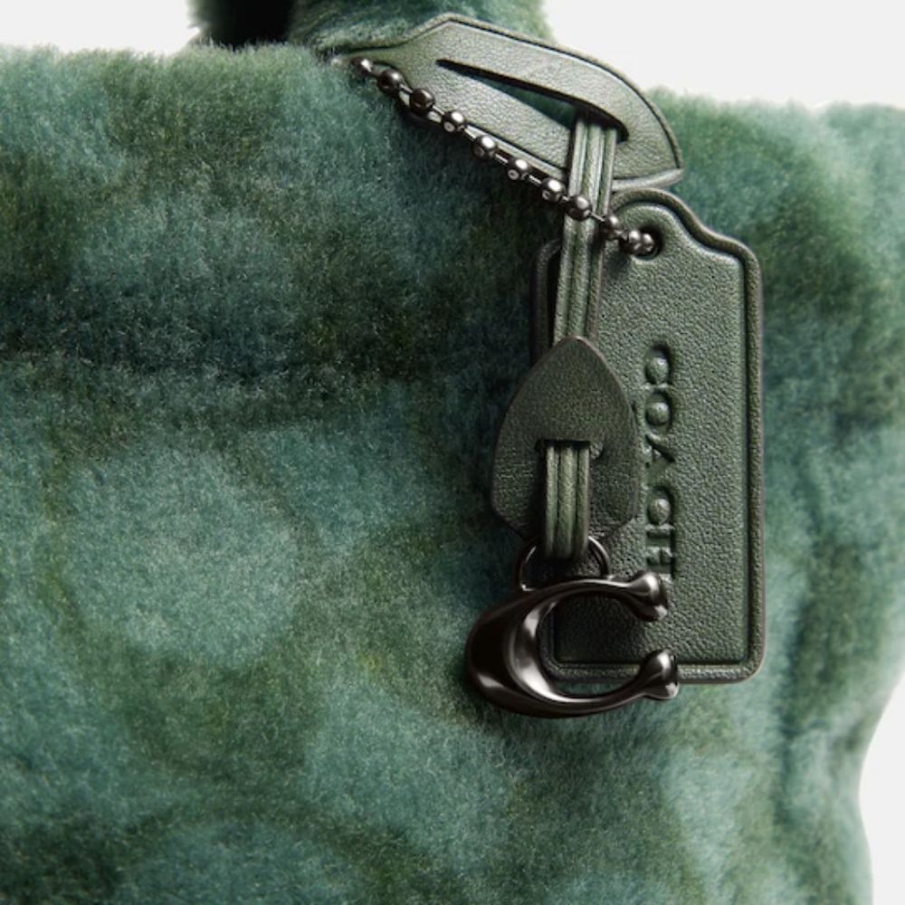 RETAIL Coach Signature Genuine Shearling Tote 22 in Green/Pewter - Picture 5 of 14
